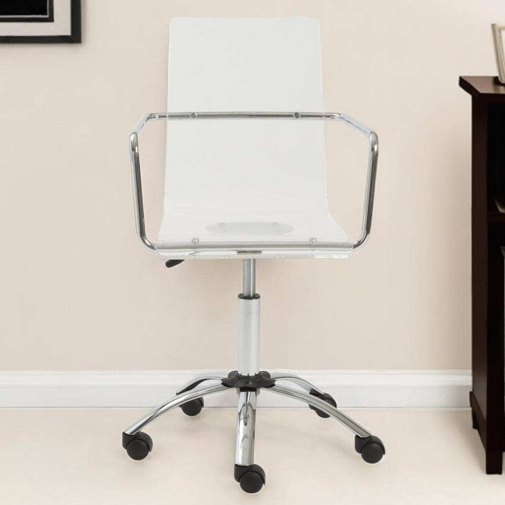 White Clear and Silver Adjustable Swivel Plastic Rolling Conference Office Chair - Homeroots - Flyclothing LLC