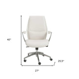 White and Silver Adjustable Swivel Faux Leather Rolling Executive Office Chair - Homeroots - Flyclothing LLC