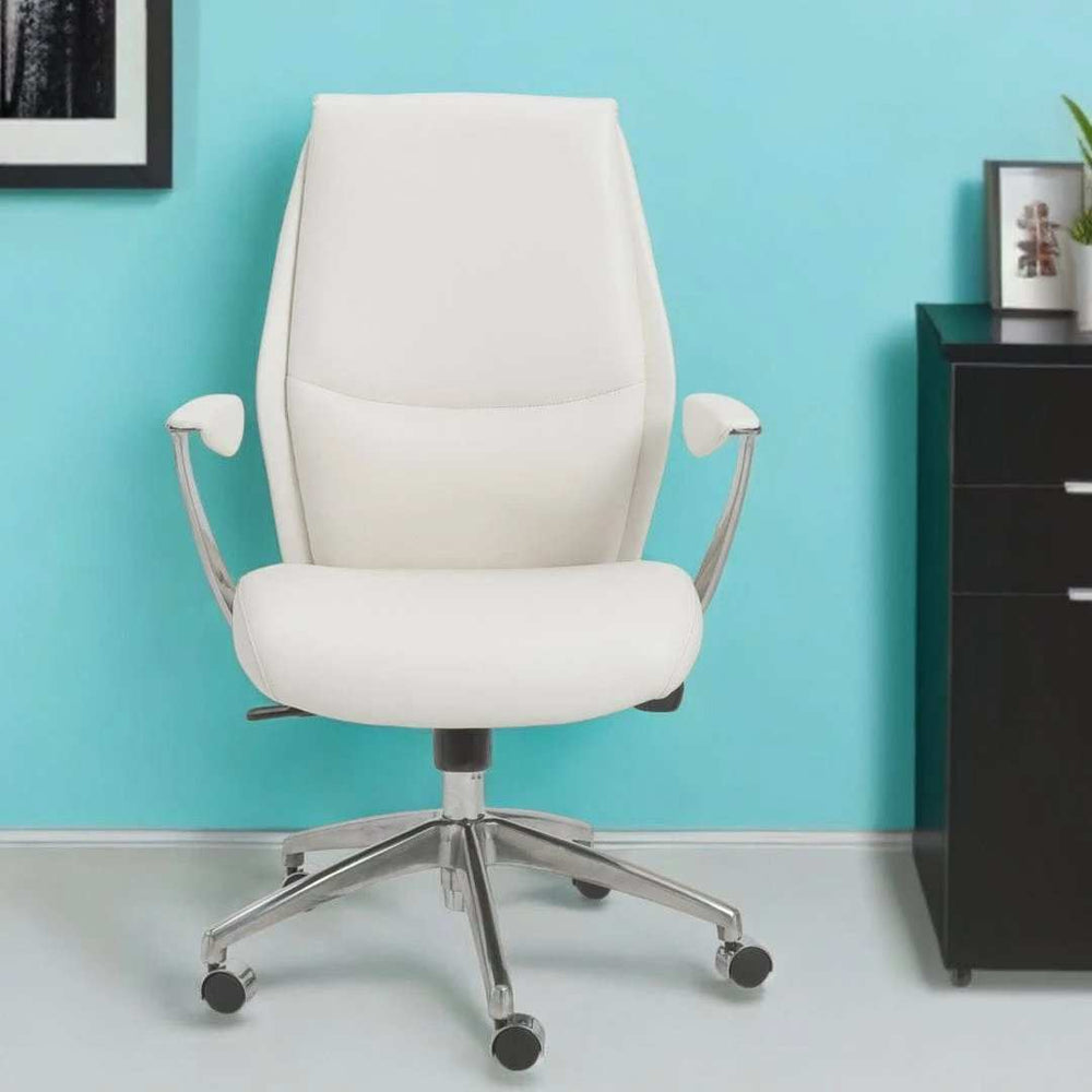 White and Silver Adjustable Swivel Faux Leather Rolling Executive Office Chair - Homeroots - Flyclothing LLC
