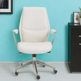 White and Silver Adjustable Swivel Faux Leather Rolling Executive Office Chair - Homeroots - Flyclothing LLC