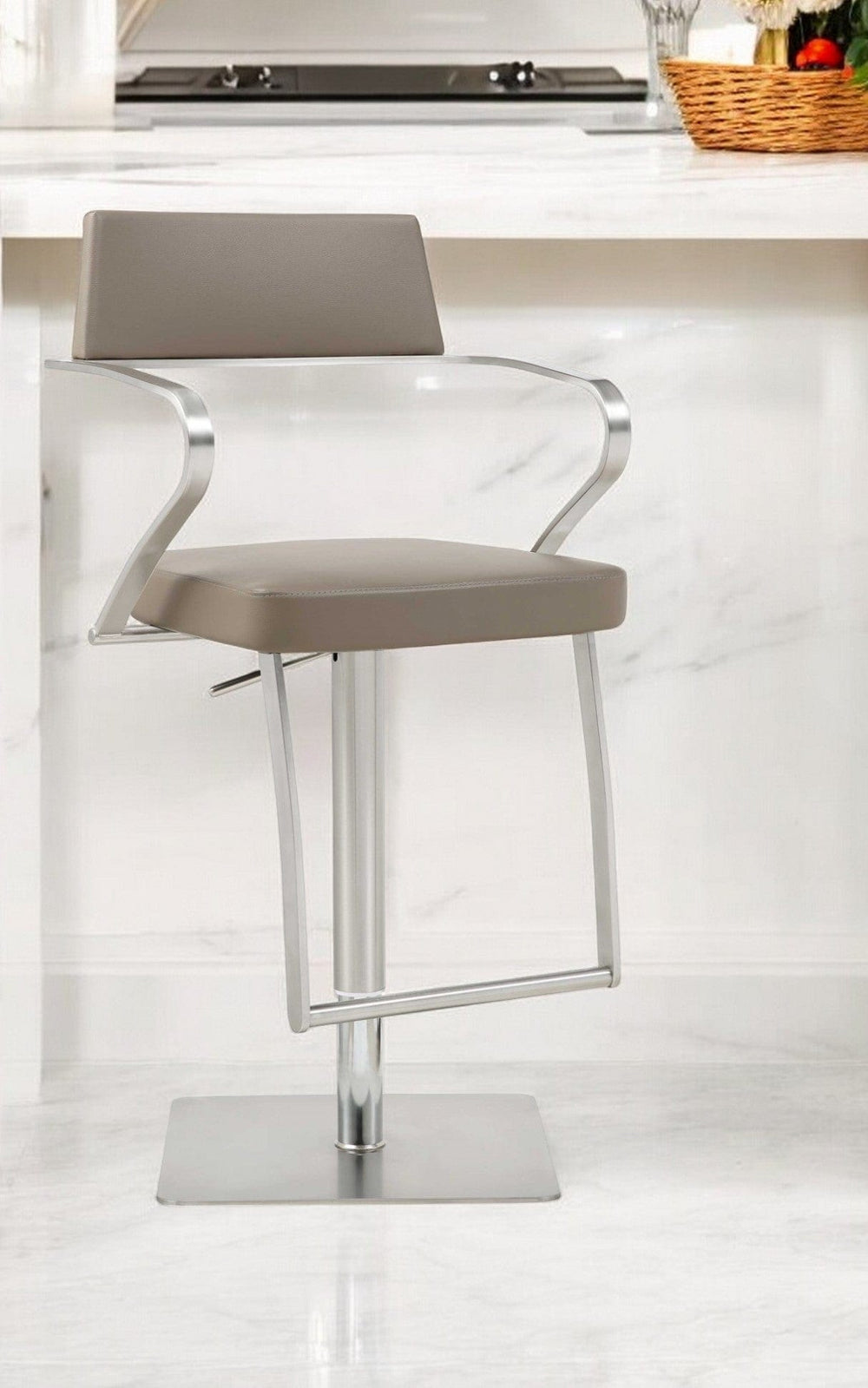 21 " Taupe And Silver Stainless Steel Bar Chair - Homeroots - Flyclothing LLC