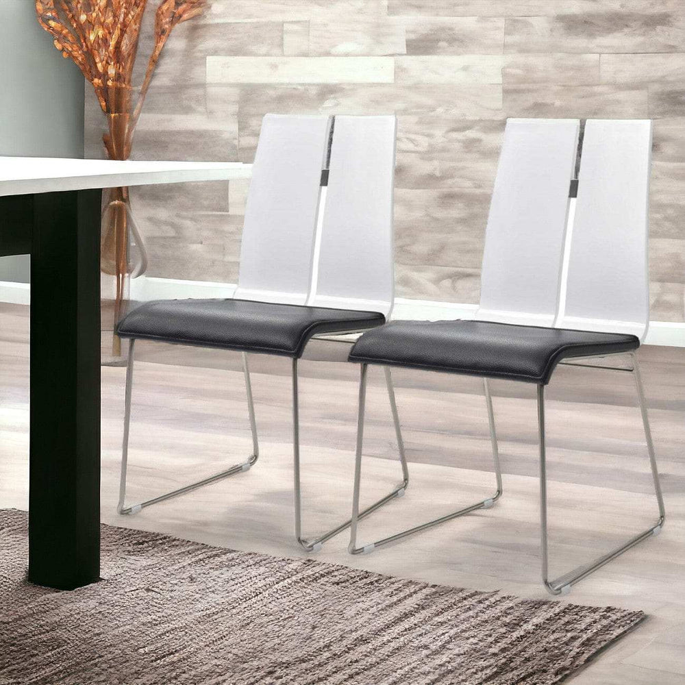 Set of Two Black And Silver Upholstered Faux Leather Dining Side Chairs - Homeroots - Flyclothing LLC