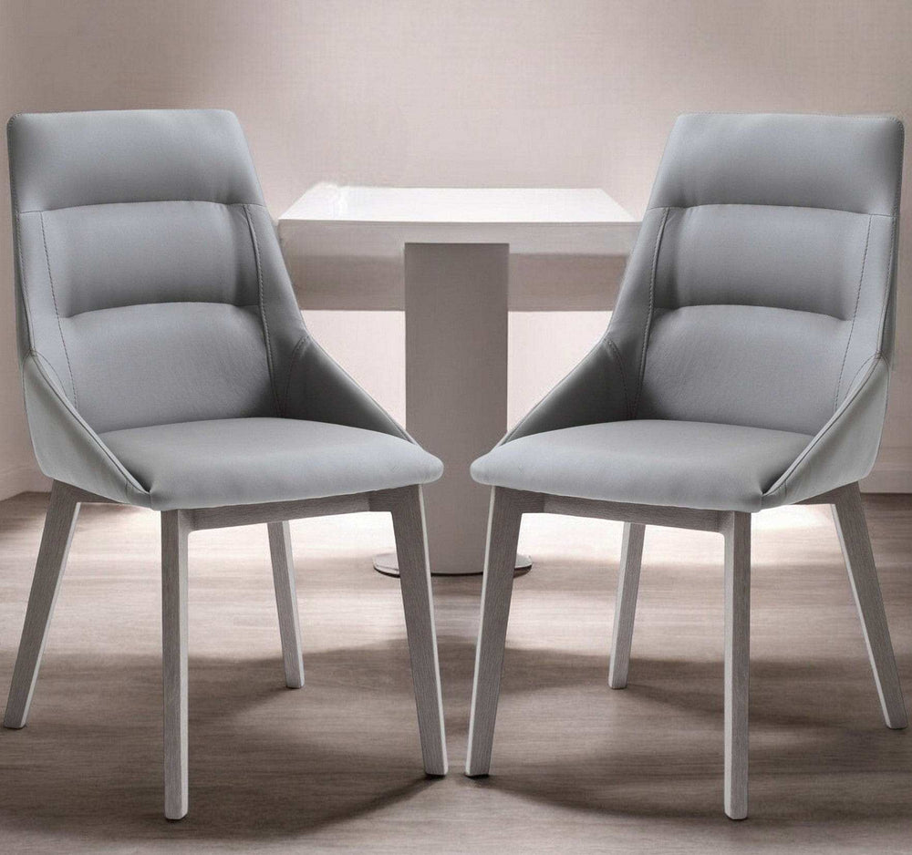 Set of Two Gray Upholstered Faux Leather Dining Side Chairs - Homeroots - Flyclothing LLC