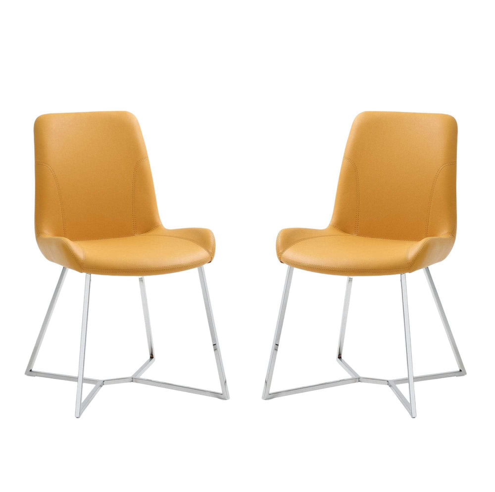 Set Of 2 Yellow Faux Leather Dining Chairs - Homeroots - Flyclothing LLC