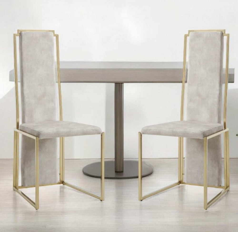 Set Of 2 Ultra Modern Beige Suede And Gold Dining Chairs - Homeroots - Flyclothing LLC