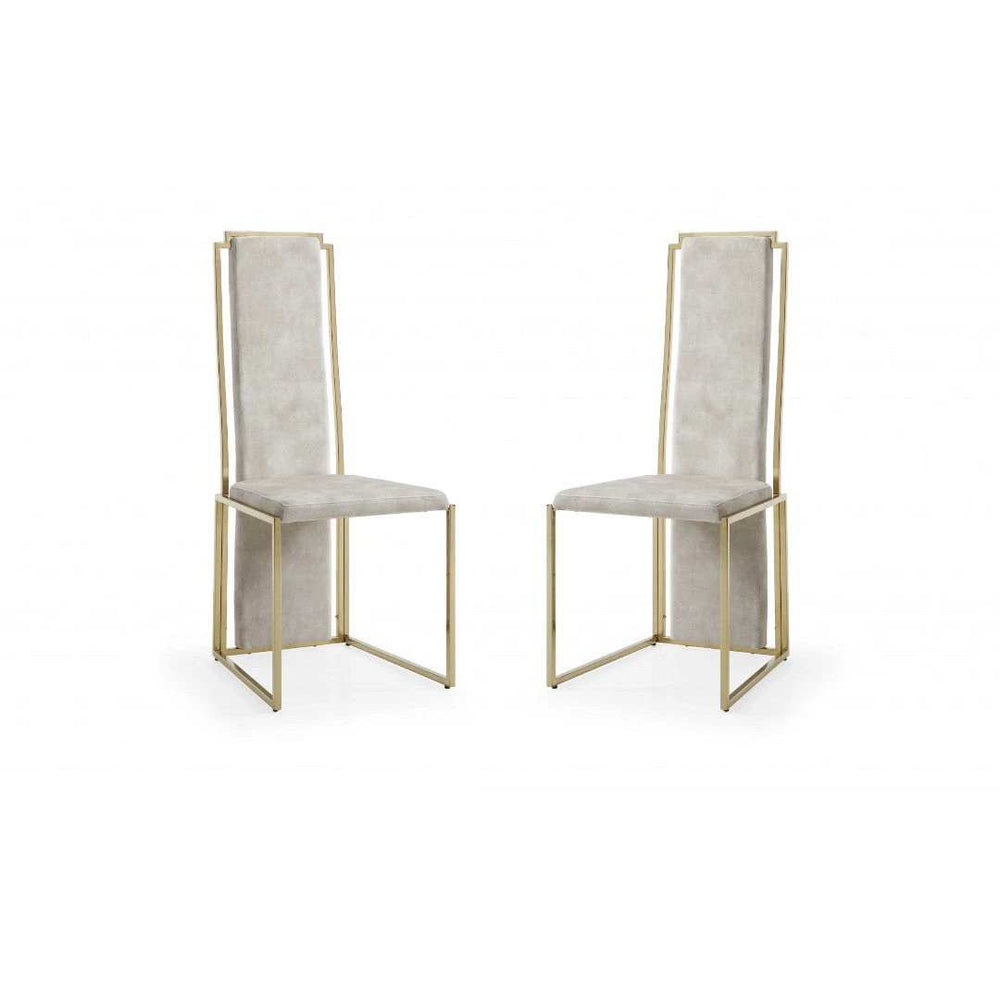 Set Of 2 Ultra Modern Beige Suede And Gold Dining Chairs - Homeroots - Flyclothing LLC