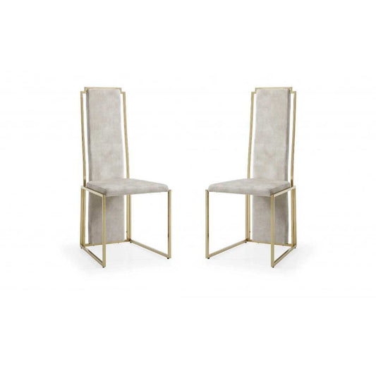 Set Of 2 Ultra Modern Beige Suede And Gold Dining Chairs - Homeroots - Flyclothing LLC