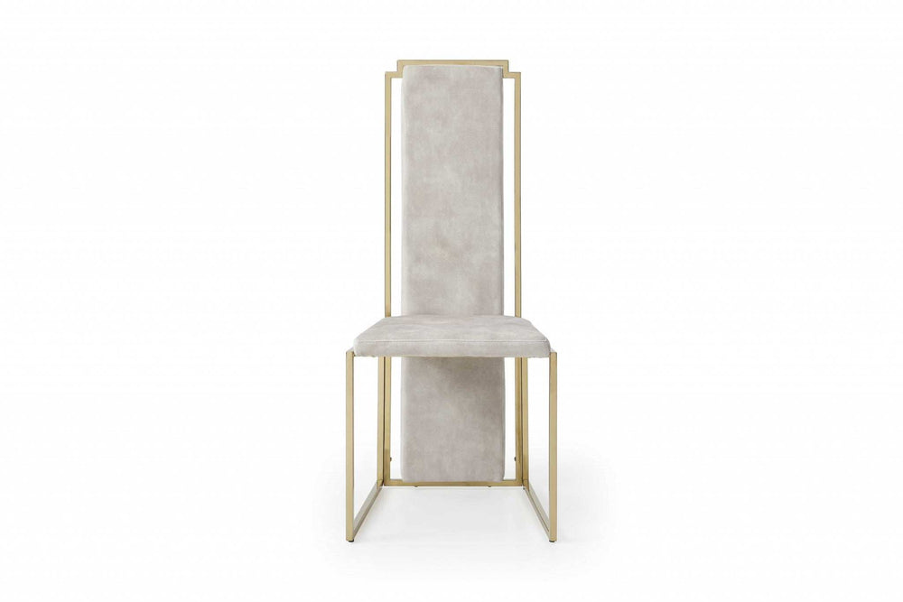 Set Of 2 Ultra Modern Beige Suede And Gold Dining Chairs - Homeroots - Flyclothing LLC