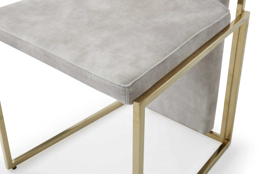 Set Of 2 Ultra Modern Beige Suede And Gold Dining Chairs - Homeroots - Flyclothing LLC