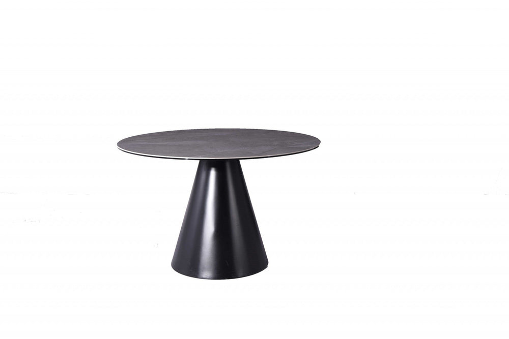 47" Gray Rounded Stone And Iron Pedestal Base Dining Table - Homeroots - Flyclothing LLC