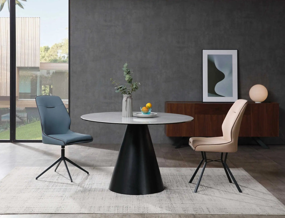 47" Gray Rounded Stone And Iron Pedestal Base Dining Table - Homeroots - Flyclothing LLC