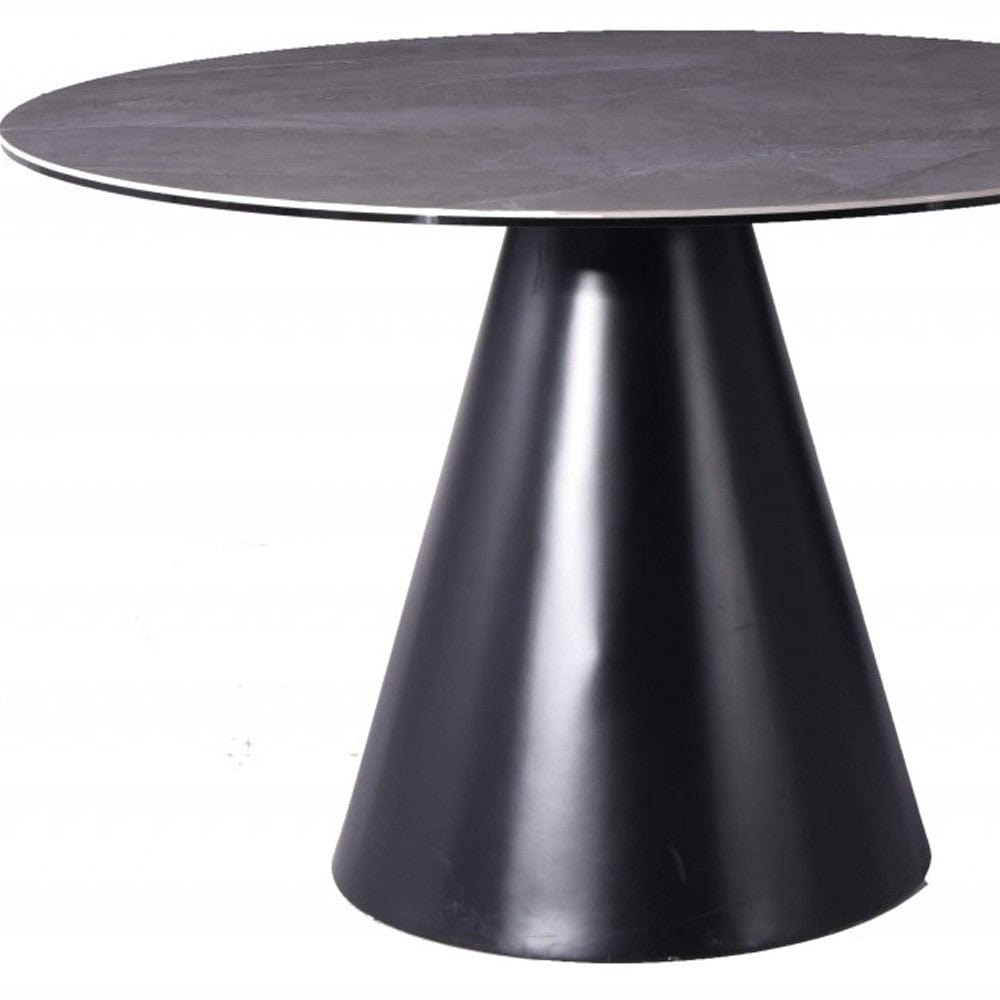 47" Gray Rounded Stone And Iron Pedestal Base Dining Table - Homeroots - Flyclothing LLC