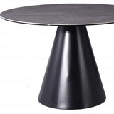 47" Gray Rounded Stone And Iron Pedestal Base Dining Table - Homeroots - Flyclothing LLC