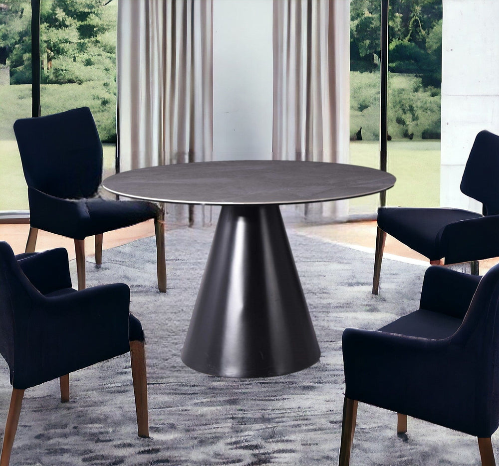 47" Gray Rounded Stone And Iron Pedestal Base Dining Table - Homeroots - Flyclothing LLC