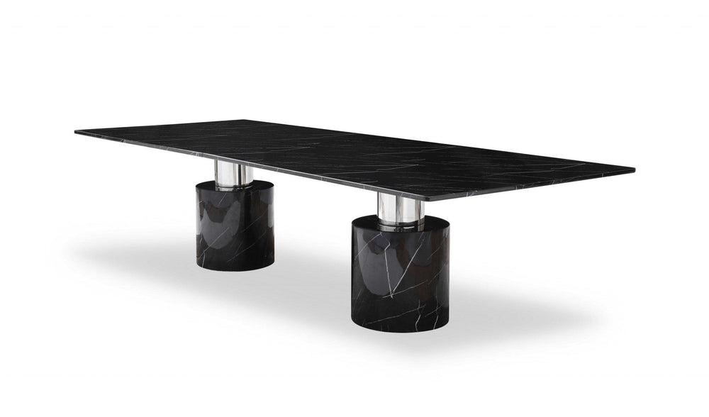 120" Black Marble Double Pedestal Base Dining Table - Homeroots - Flyclothing LLC
