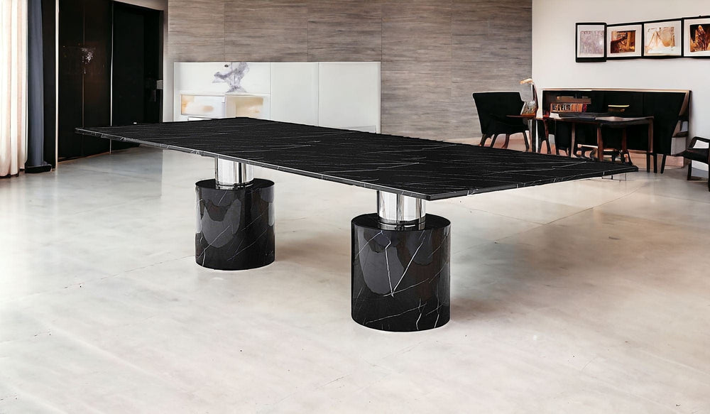 120" Black Marble Double Pedestal Base Dining Table - Homeroots - Flyclothing LLC