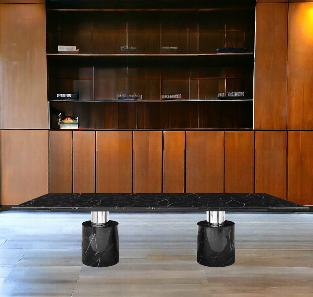 120" Black Marble Double Pedestal Base Dining Table - Homeroots - Flyclothing LLC