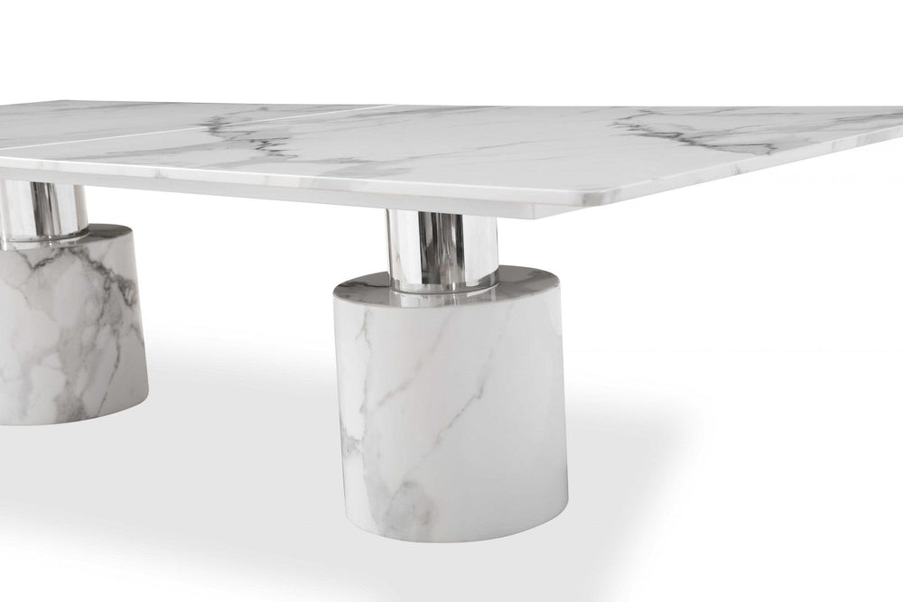 120" White Marble Double Pedestal Base Dining Table - Homeroots - Flyclothing LLC