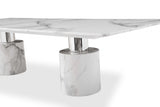 120" White Marble Double Pedestal Base Dining Table - Homeroots - Flyclothing LLC