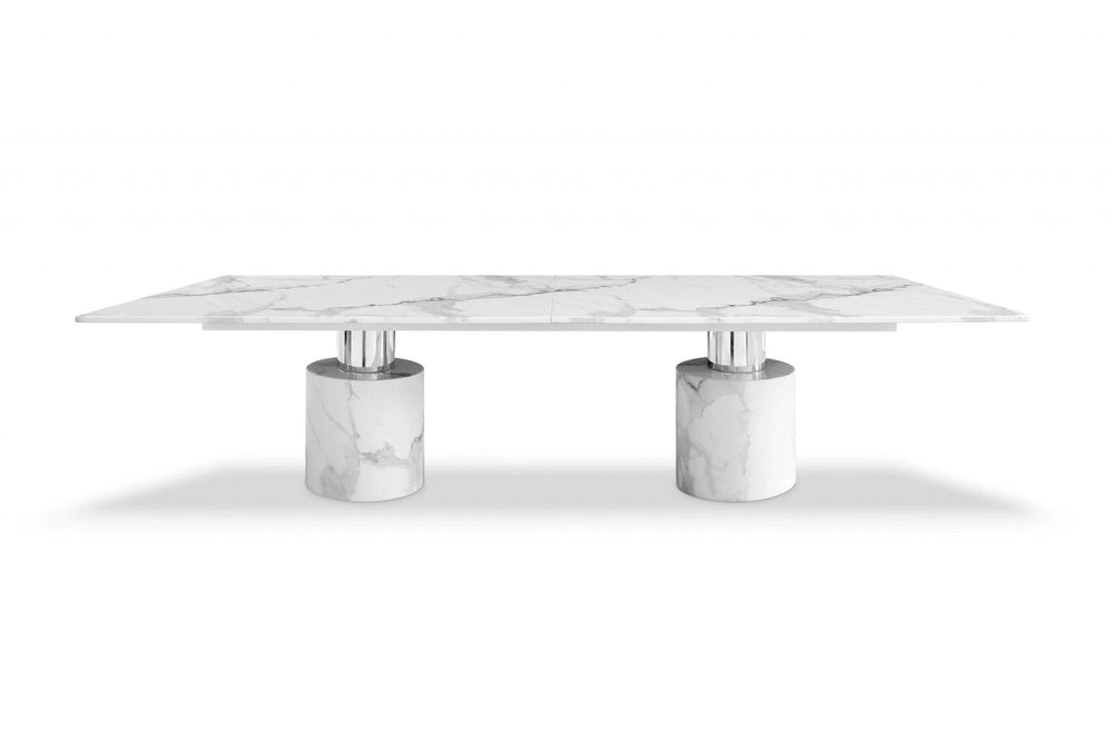 120" White Marble Double Pedestal Base Dining Table - Homeroots - Flyclothing LLC