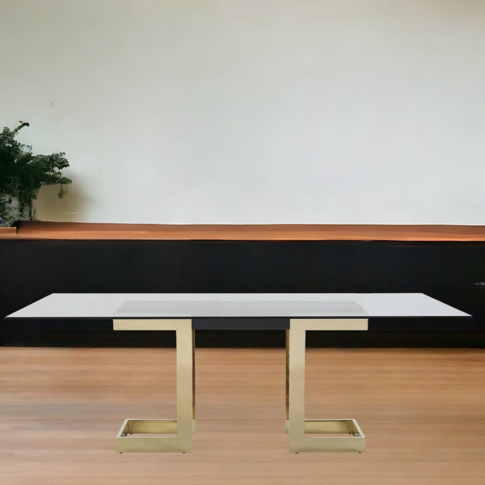 87" Clear And Gold Glass And Stainless Steel Double Pedestal Base Dining Table - Homeroots - Flyclothing LLC