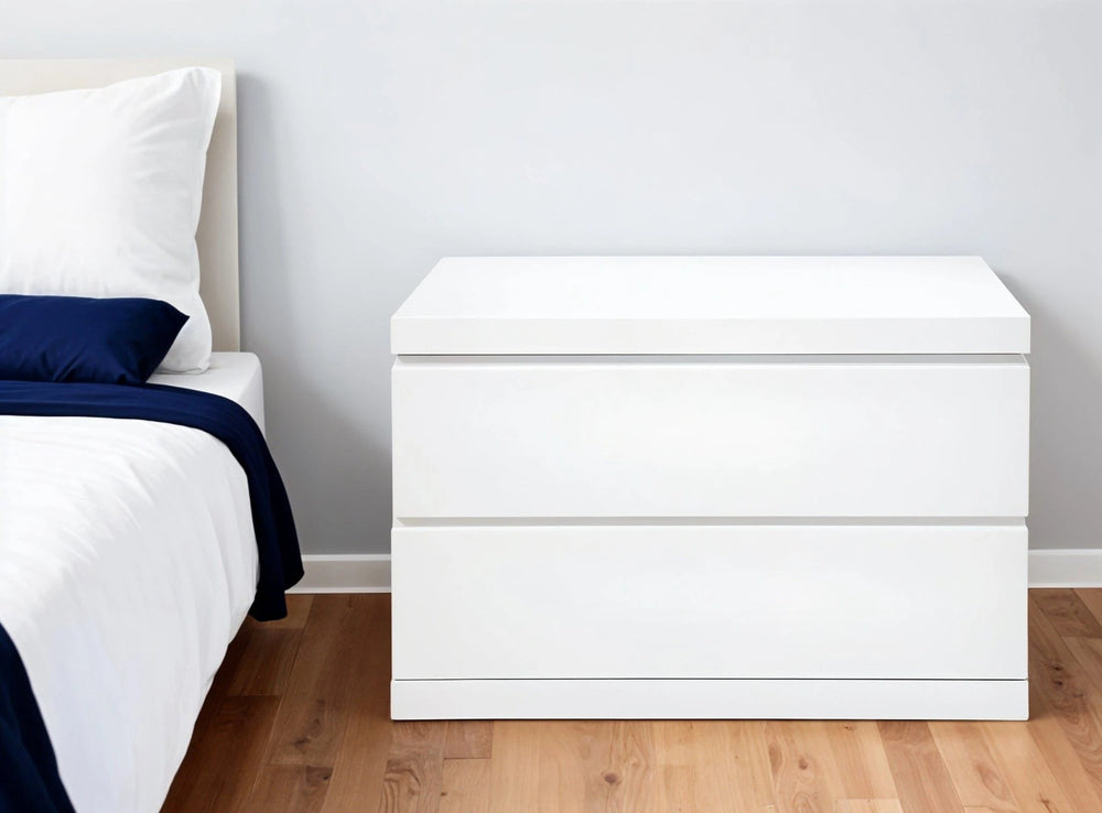 20" White Two Drawer Glossy Finish Nightstand - Homeroots - Flyclothing LLC