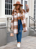 Plaid Button Up Long Sleeve Longline Outerwear - Trendsi - Flyclothing LLC