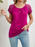 Round Neck Lace Short Sleeve Top - Trendsi - Flyclothing LLC