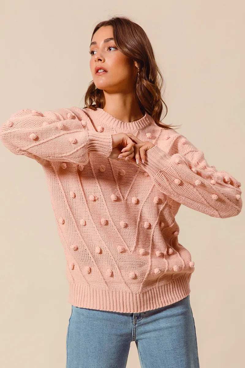 SO ME Pom Pom Textured Knit Sweater Top - Trendsi - Flyclothing LLC