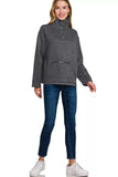 Zenana Fleece Washed High Neck Kangaroo Pocket Sweatshirt - Trendsi - Flyclothing LLC