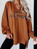 Sequin Letter Graphic Notched Long Sleeve Sweatshirt - Trendsi - Flyclothing LLC