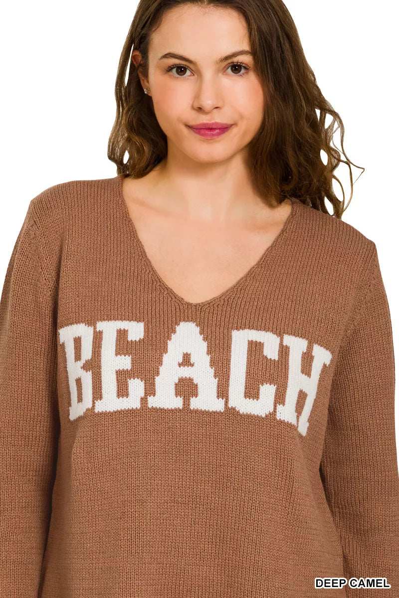 Zenana Beach V Neck Sweater - Trendsi - Flyclothing LLC