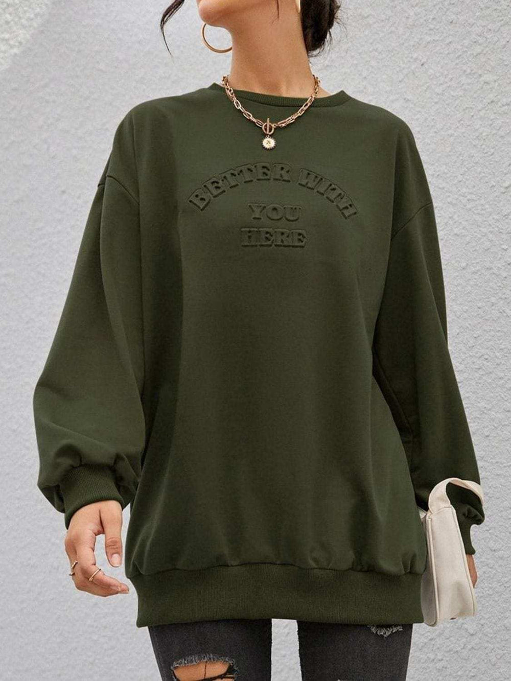 Stereoscopic Letter Round Neck Long Sleeve Sweatshirt - Trendsi - Flyclothing LLC