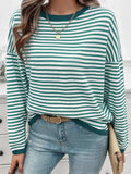 Striped Round Neck Dropped Shoulder Sweater - Trendsi - Flyclothing LLC