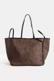 Fame Suede Tote Faux Leather Trim Shoulder Strap - Trendsi - Flyclothing LLC