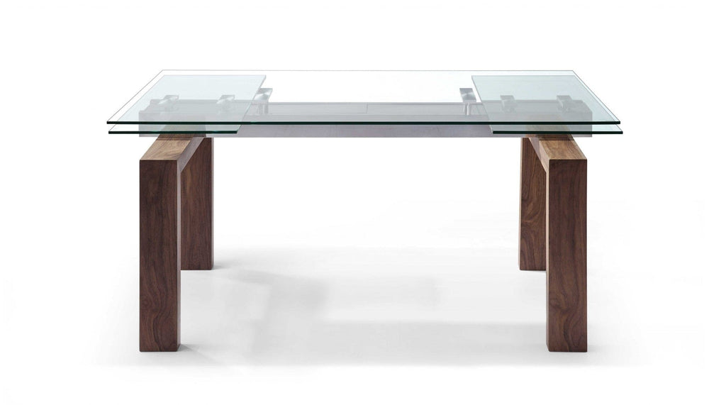 63" Clear and Brown Glass Self-Storing Leaf Dining Table - Homeroots - Flyclothing LLC