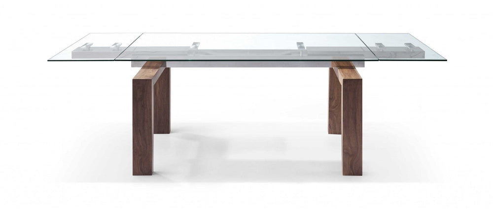63" Clear and Brown Glass Self-Storing Leaf Dining Table - Homeroots - Flyclothing LLC