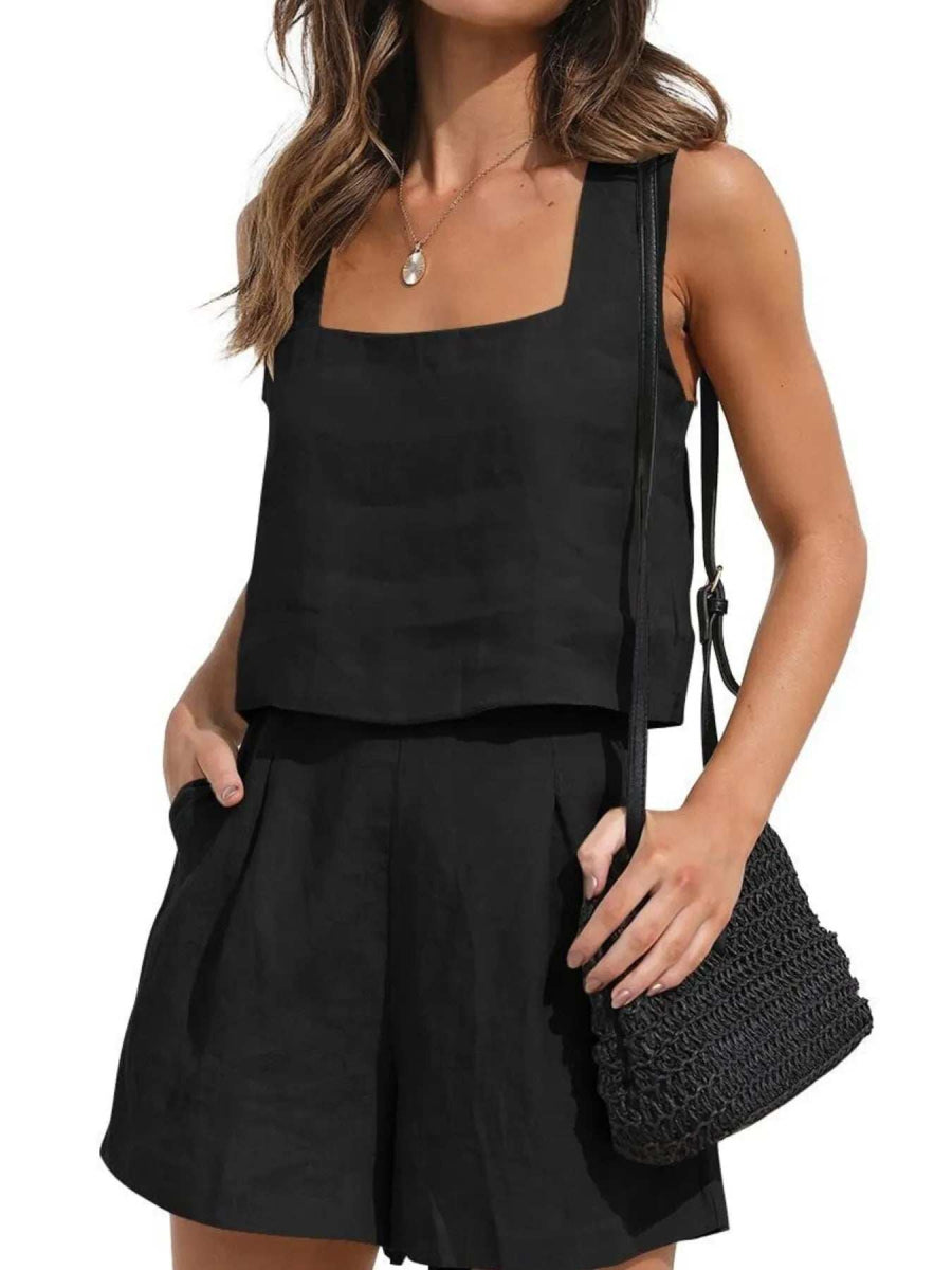 Square Neck Tank and Shorts Set - Trendsi - Flyclothing LLC
