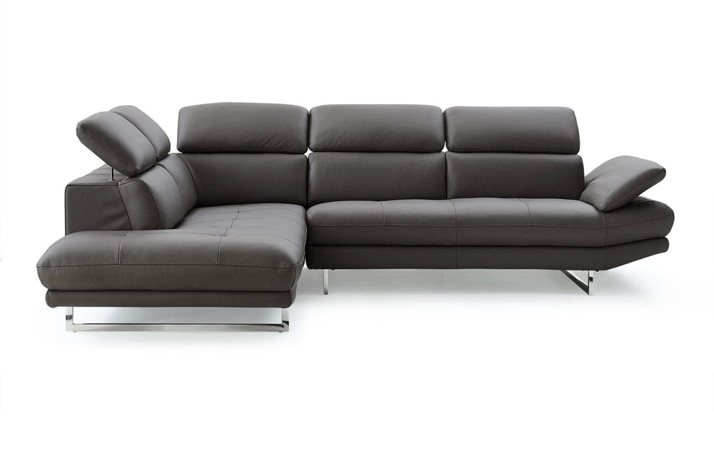 Dark Gray Genuine Leather L Shaped Two Piece Sofa and Chaise Sectional - Homeroots - Flyclothing LLC