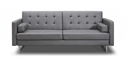 80" Gray Faux Leather Sleeper Sofa With Silver Legs - Homeroots