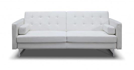 80" White Faux Leather Sleeper Sofa With Silver Legs - Homeroots