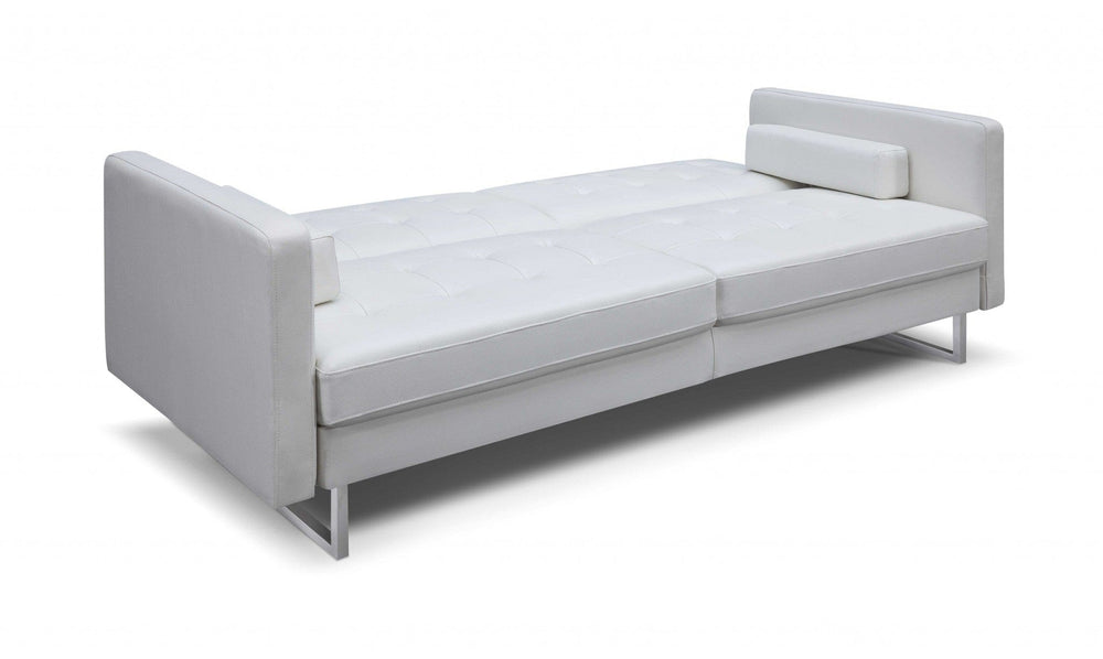 80" White Faux Leather Sleeper Sofa With Silver Legs - Homeroots - Flyclothing LLC