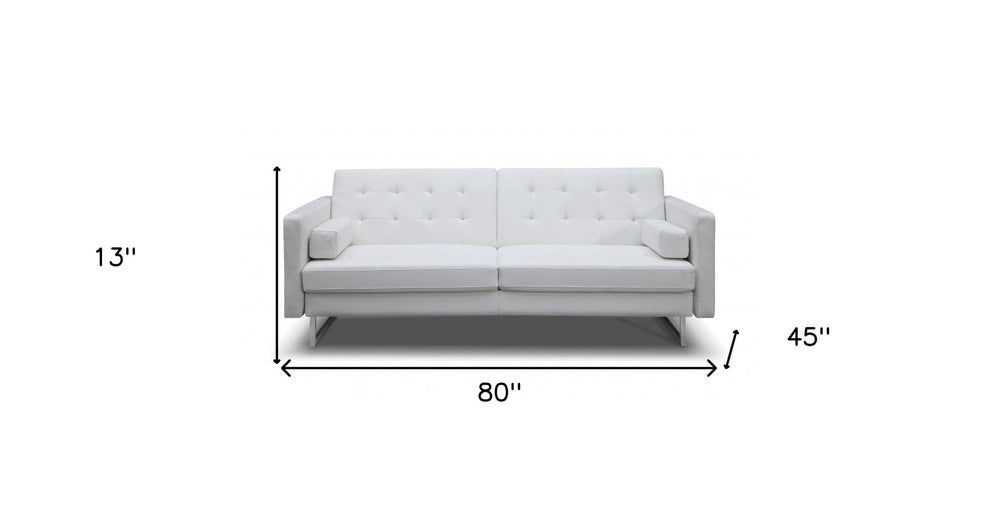 80" White Faux Leather Sleeper Sofa With Silver Legs - Homeroots - Flyclothing LLC