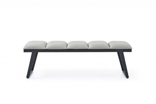 57" Light Gray and Black Upholstered Faux Leather Bench - Homeroots