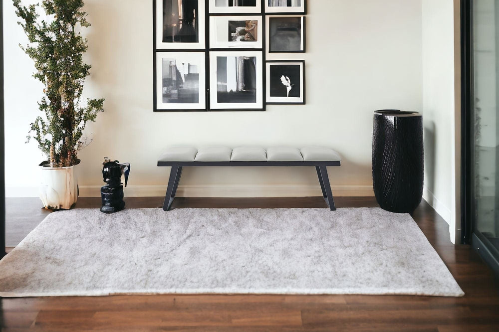 57" Light Gray and Black Upholstered Faux Leather Bench - Homeroots - Flyclothing LLC