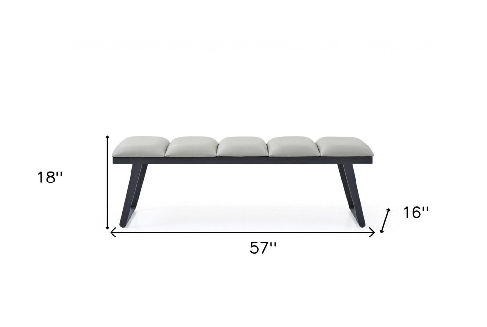 57" Light Gray and Black Upholstered Faux Leather Bench - Homeroots - Flyclothing LLC