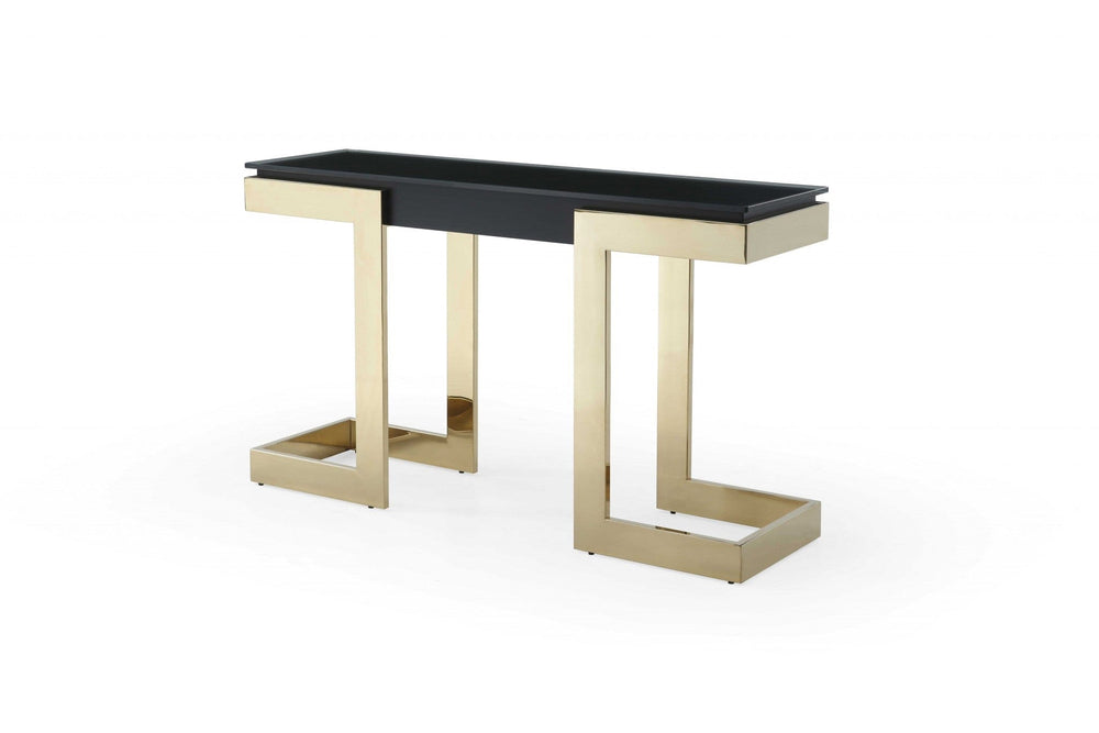 52" Black and Gold Glass Pedestal Console Table - Homeroots - Flyclothing LLC