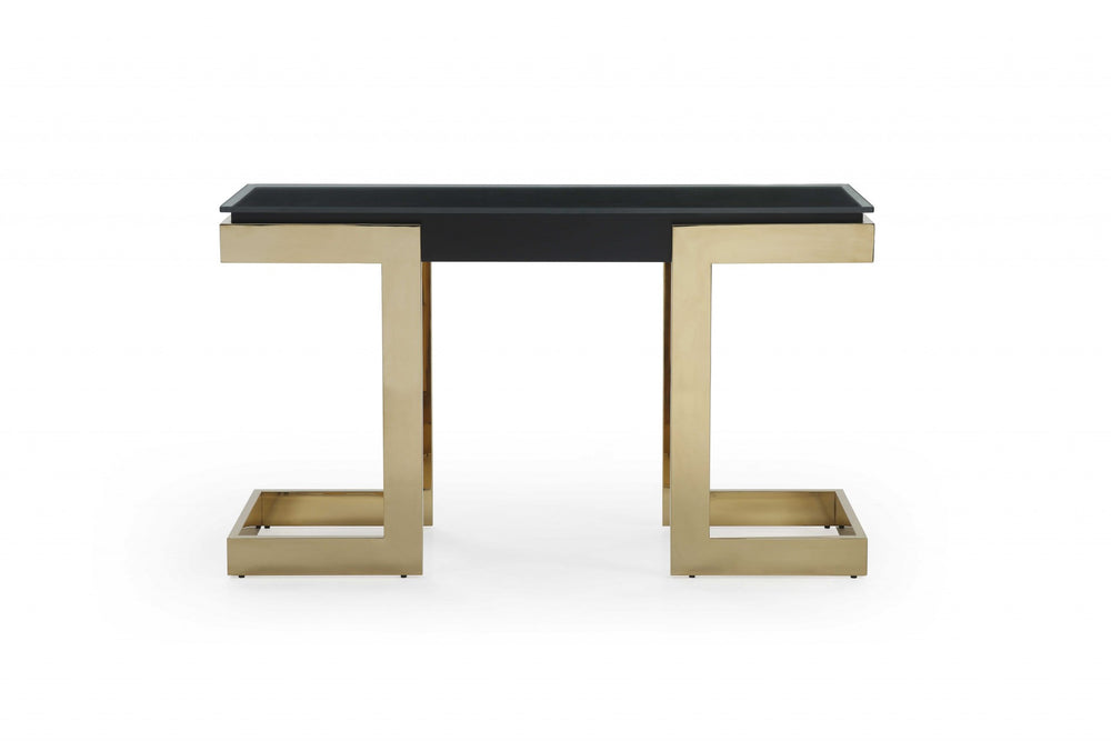52" Black and Gold Glass Pedestal Console Table - Homeroots - Flyclothing LLC