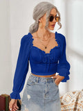 Mesh Sweetheart Neck Flounce Sleeve Top - Trendsi - Flyclothing LLC