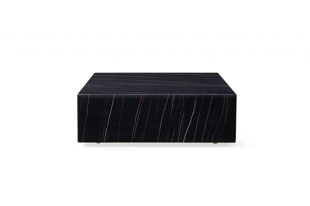 35" Black Genuine Marble And Brass Square Coffee Table - Homeroots - Flyclothing LLC
